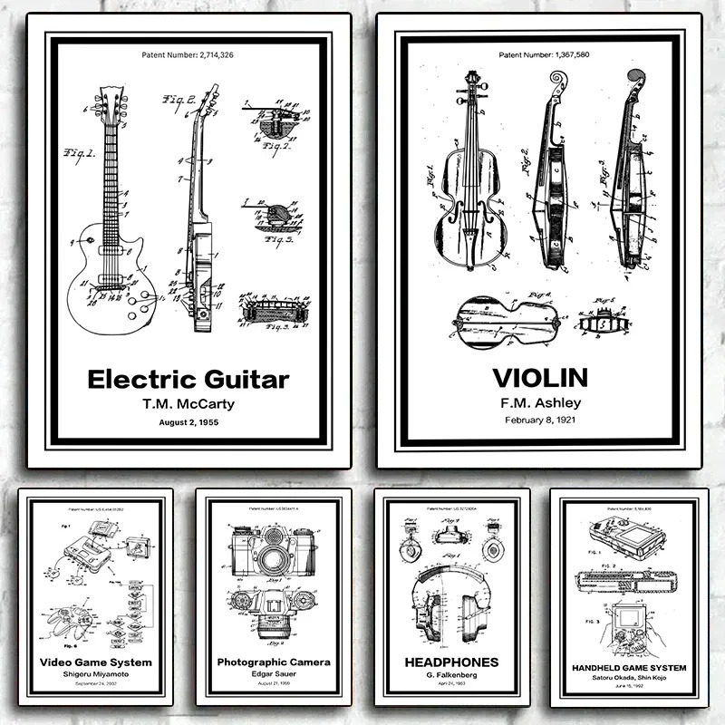 Musical Instrument Videos - Affiches sur toile de brevets d'instruments