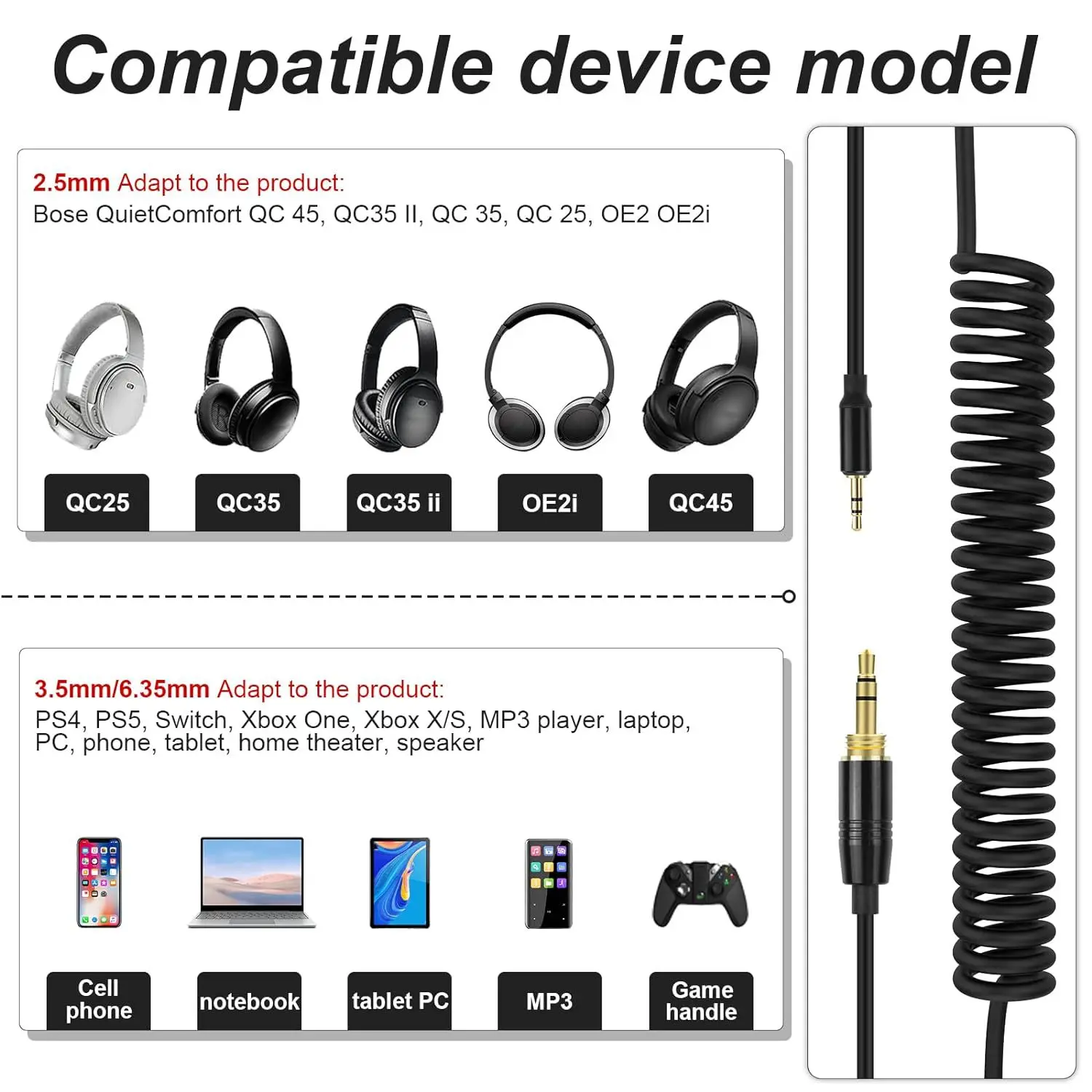 Câble Audio à ressort pour cas - Bose Headphone Qc45 avis et prix